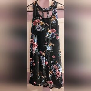 Floral Black Sleeveless Dress Pink Rose Vintage